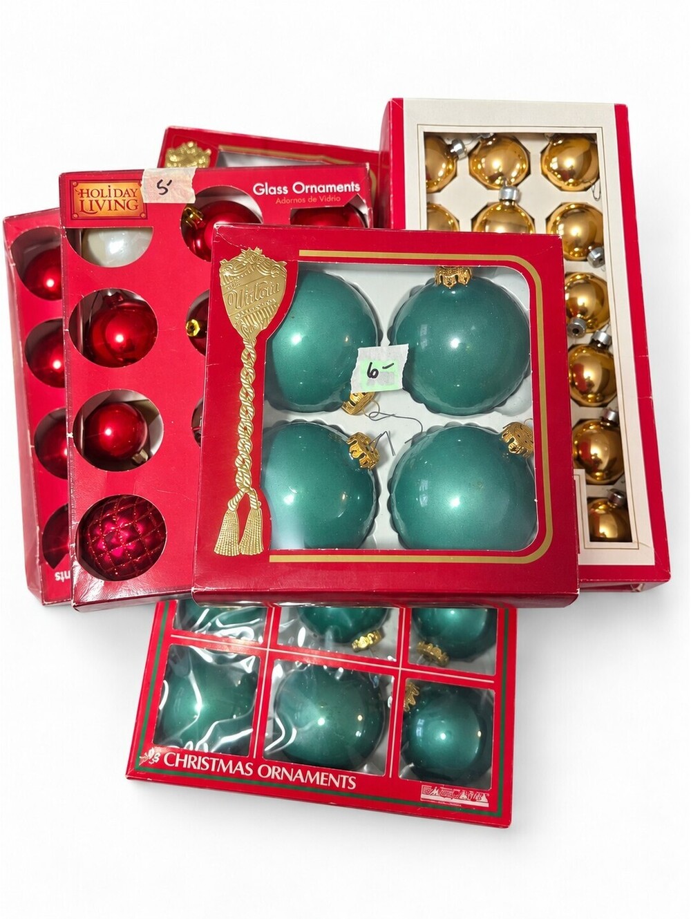 Vintage Christmas Ornament Lot Victoria Barcana Holiday Living Glass Boxed